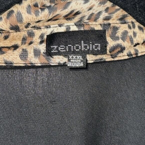 Zenobia Black Button-Up Shirt With Leopard Print Collar & Cuffs Womens XXL - Picture 2 of 8